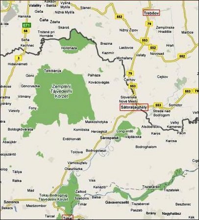 Tőketerebes és a Hegyalja (forrás: maps.google.com)