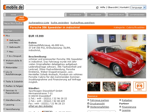 Eladó piros Porsche 356 Speedster a Mobile.de-n
