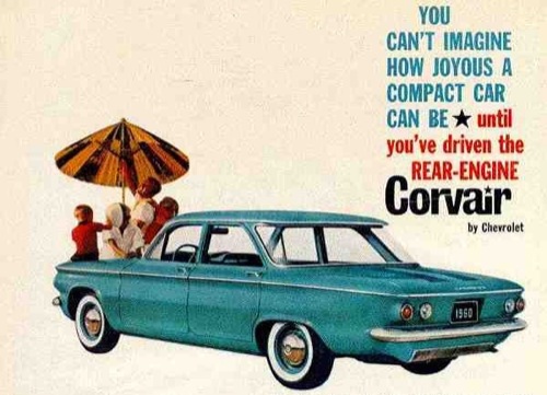 1960-as Chevrolet Corvair reklámja. Forrás: Buick Bombsight