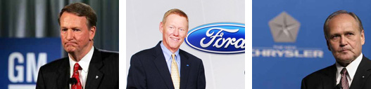 Rick Wagoner, a GM elnöke, Alan Mulally, a Ford vezére és Bob Nardelli, a Chrysler főnöke