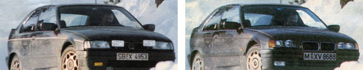 Elölről akár Nissan Sunny is a korai képen, mellette az átrajzolt kép szinte tökéletesen stimmel