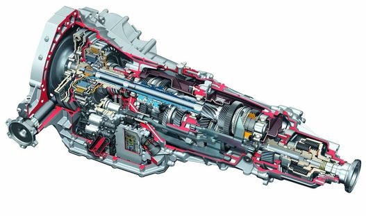 Az Audi-váltó röntgenrajzon. Hosszváltó, összkerékhajtás központi diffivel, előrehajtással kb. 140 kiló